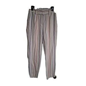 Women's Express Striped High Rise Ankle Pants Size 6 Linen Blend